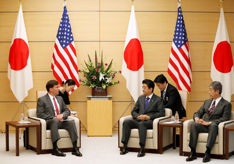 U.S. Secretary of Defence Mark Esper meets with Japanese Prime Minister Shinzo Abe and Defense Minister Takeshi Iwaya in Tokyo