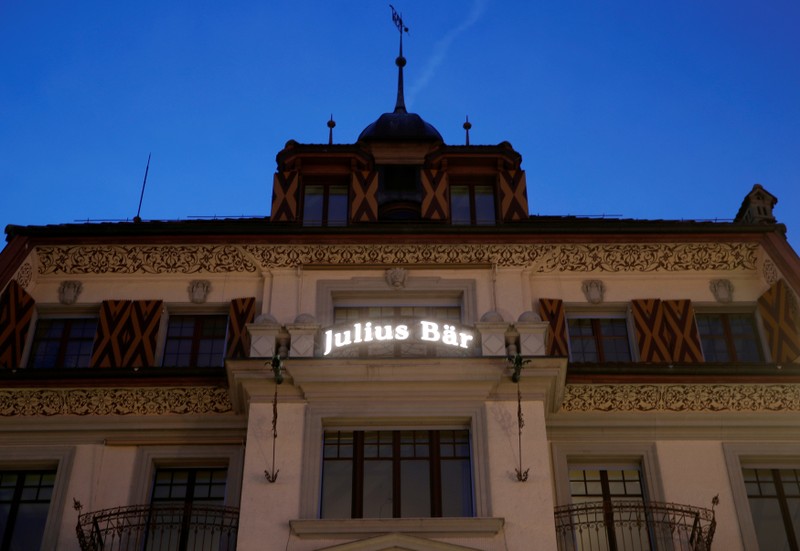 The sign for Swiss bank Julius Baer is seen at a branch office in Luzern