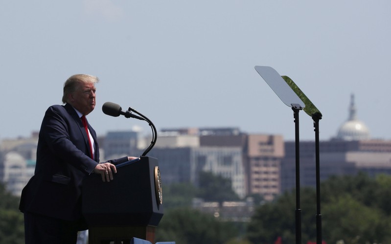 U.S. President Trump participates in welcome ceremony for Defense Secretary Esper at the Pentagon in Arlington, Virginia