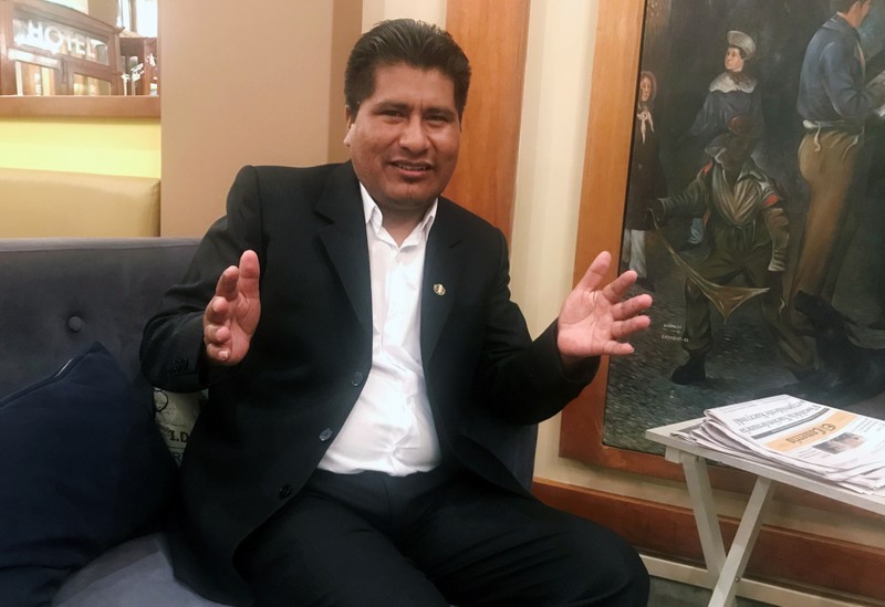Walter Aduviri, governor-elect of the Puno region in southern Peru, talks during an interview in Lima
