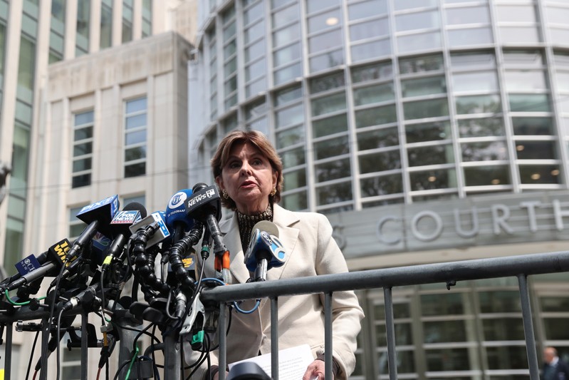 Attorney Gloria Allred speaks to the media after the status hearing in the racketeering and sex trafficking case against R. Kelly at Brooklyn federal court in New York