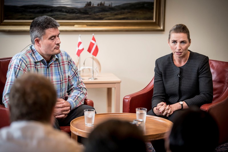 Danish Prime Minister Mette Frederiksen and Kim Kielsen, Premier of Greenland, attend a press conference in Nuuk
