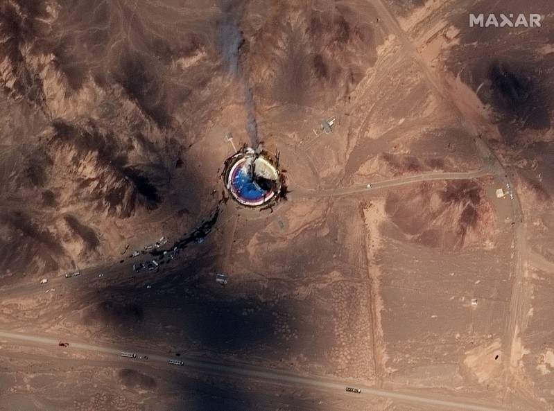 A satellite image shows what U.S. officials say is the failed Iranian rocket launch at the Imam Khomeini Space Center in northern Iran