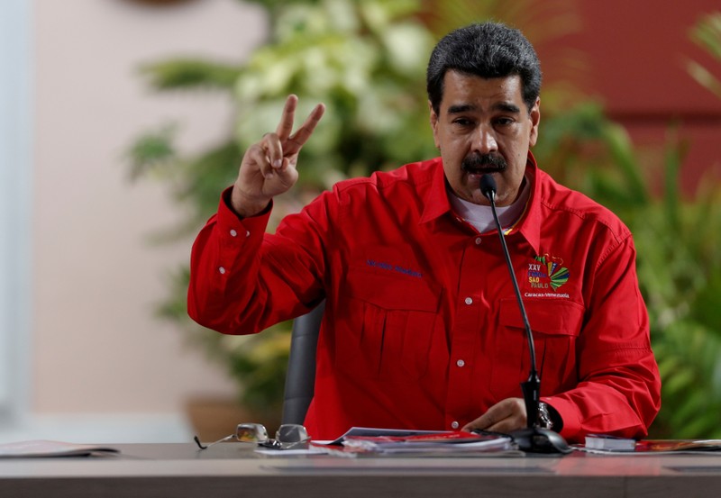 FILE PHOTO: Venezuela's President Nicolas Maduro takes part in a meeting with members of the Sao Paulo Forum in Caracas
