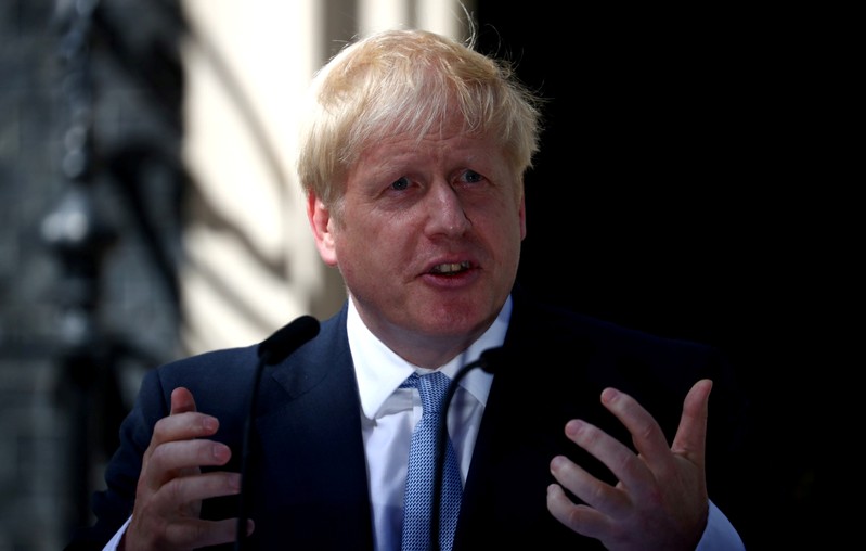 FILE PHOTO: Britain's Prime Minister Boris Johnson delivers a speech outside Downing Street in London