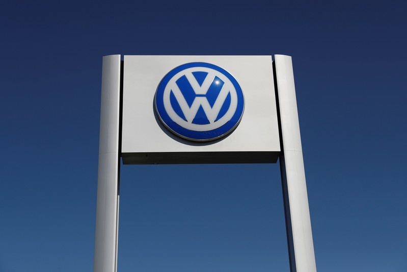 A Volkswagen logo is seen at Serramonte Volkswagen in Colma, California