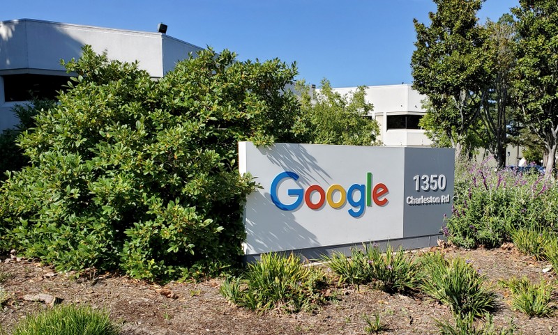 FILE PHOTO: A sign is pictured outs a Google offcie near the company's headquarters in Mountain View, California