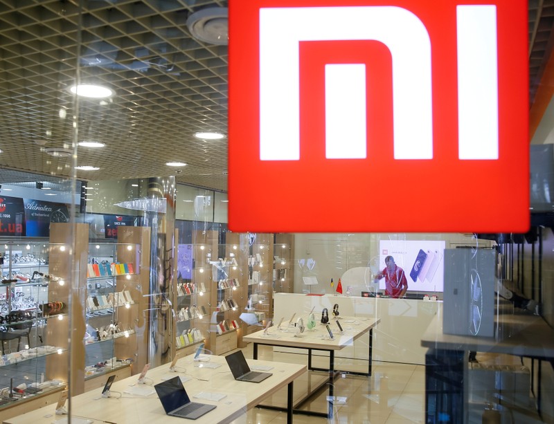 FILE PHOTO: The logo of Xiaomi is seen outside the brand's store in central Kiev