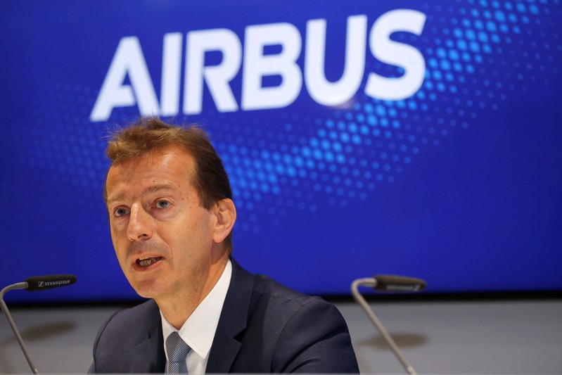 FILE PHOTO: Airbus CEO Guillaume Faury attends a news conference at the 53rd International Paris Air Show at Le Bourget Airport near Paris