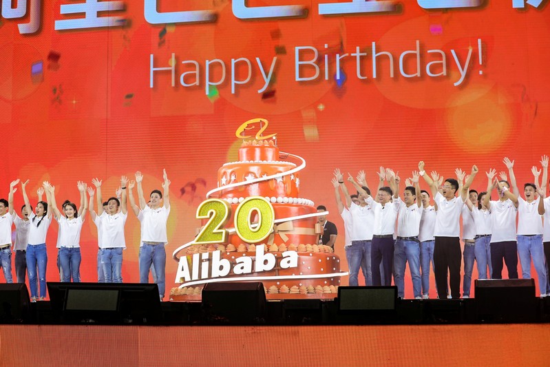 Jack Ma attends Alibaba's 20th anniversary party as the co-founder of the Chinese e-commerce giant steps down from his role as the company's chairman, at a stadium in Hangzhou