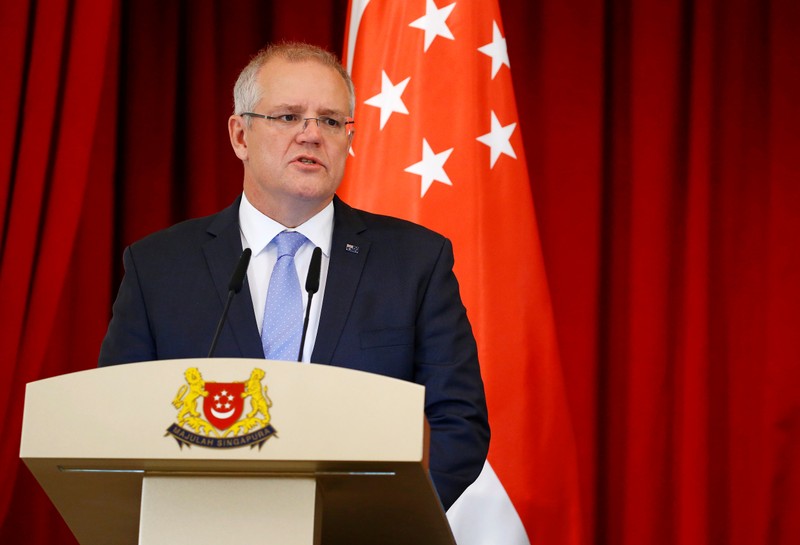 FILE PHOTO: Australia's Prime Minister Scott Morrison speaks at the Istana in Singapore