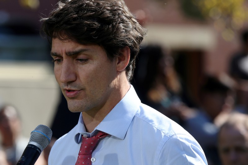 Canada's Prime Minister Justin Trudeau speaks during an election campaign stop in Winnipeg