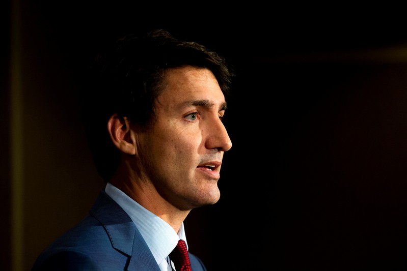 Canada's Prime Minister Justin Trudeau speaks during an election campaign stop in Toronto