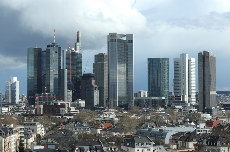 FILE PHOTO - The financial district with Germany's Deutsche Bank and Commerzbank is pictured in Frankfurt