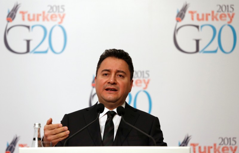 FILE PHOTO: Turkey's Deputy Prime Minister Babacan speaks during a news conference during the G20 finance ministers and central bank governors meeting in Istanbul