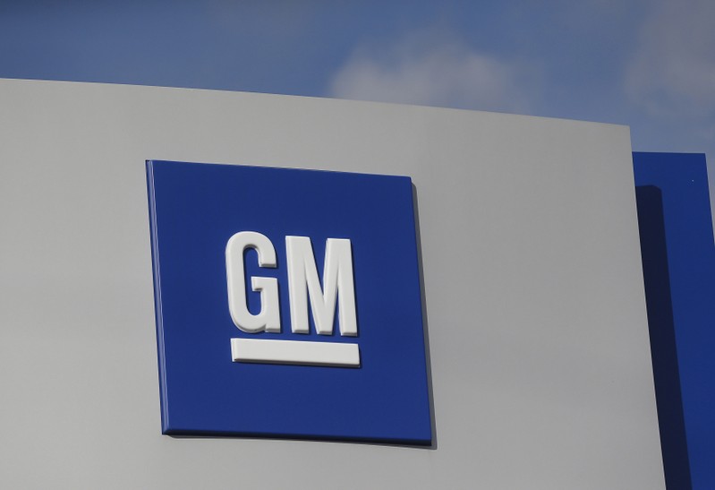 The GM logo is seen at the General Motors Warren Transmission Operations Plant in Warren, Michigan