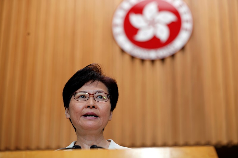 Hong Kong's Chief Executive Carrie Lam addresses a news conference in Hong Kong