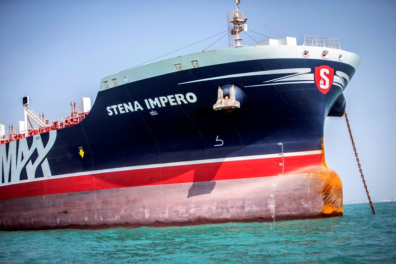FILE PHOTO: Stena Impero, a British-flagged vessel owned by Stena Bulk, is seen at undisclosed place off the coast of Bandar Abbas