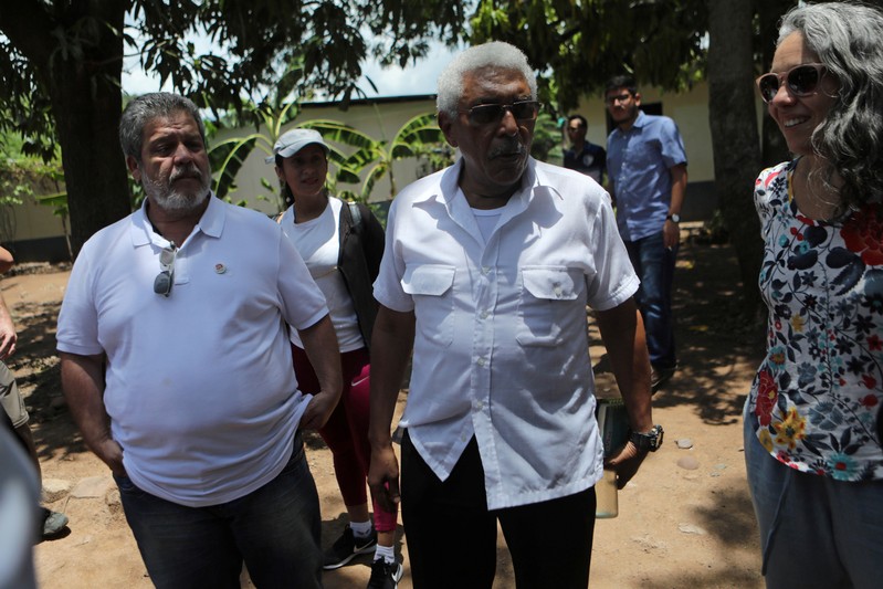 Marco Leon Calarca and Joaquin Gomez, former commanders of the Revolutionary Armed Forces of Colombia (FARC) and now members of the political party Revolutionary Alternative Common Force (FARC) at a reintegration camp in Pondores