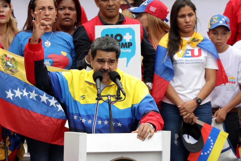 FILE PHOTO: Venezuela's President Nicolas Maduro takes part in a rally against the U.S. sanctions on Venezuela, in Caracas