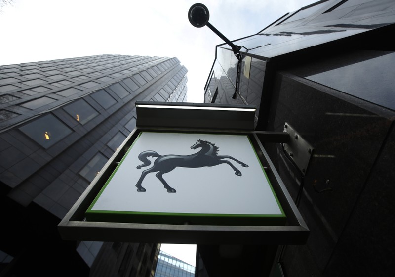 FILE PHOTO: A sign is seen outside a branch of Lloyds Bank in central London