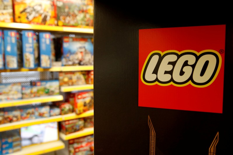 FILE PHOTO: Lego logo is seen at a toy store in Bonn