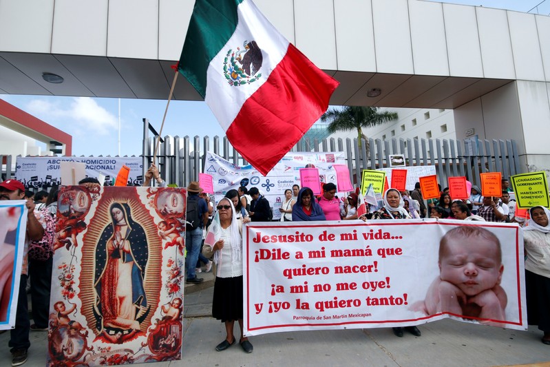 Anti-abortion demonstrators hold a protest outside the local congress in Oaxaca