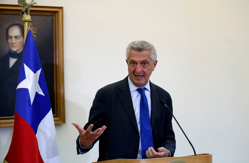 FILE PHOTO: U.N. High Commissioner for Refugees (UNHCR) Filippo Grandi speaks with the media after a meeting with the Minister of Foreign Affairs of Chile, Teodoro Ribera, at the Ministry of Foreign affairs in Santiago