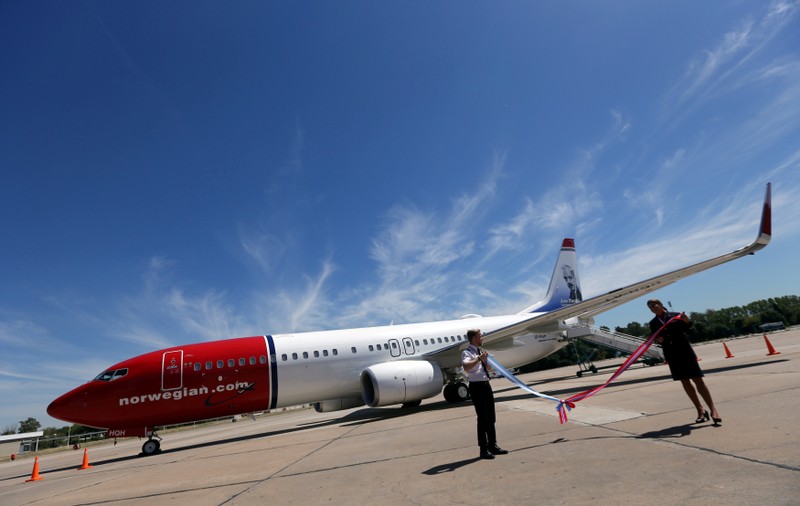 FILE PHOTO: A Norwegian Air Boeing 737-800 is seen during the presentation of Norwegian Air first low cost transatlantic flight service from Argentina at Ezeiza airport in Buenos Aires