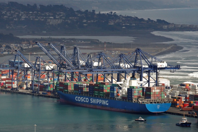 FILE PHOTO: A China Ocean Shipping Company (COSCO) container ship is seen at San Antonio port in Chile
