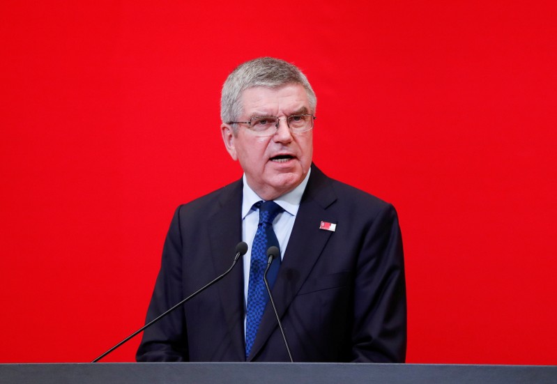 FILE PHOTO: IOC President Bach speaks during the 'One Year to Go' ceremony celebrating one year out from the start of the summer games in Tokyo