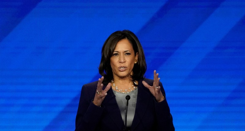 FILE PHOTO: Senator Kamala Harris speaks during the 2020 Democratic U.S. presidential debate in Houston