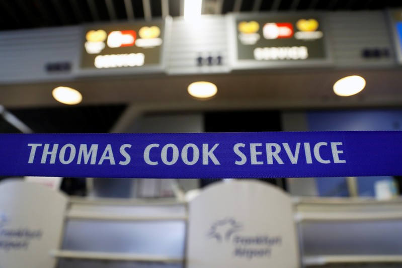 FILE PHOTO: A closed Thomas Cook check-in service is pictured at the Frankfurt Airport
