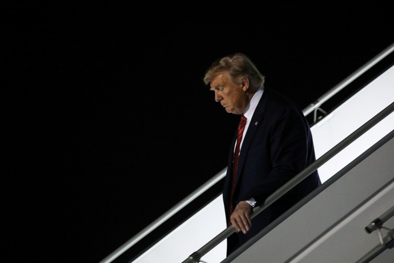 U.S. President Trump arrives aboard Air Force One at John F. Kennedy International Airport in New York