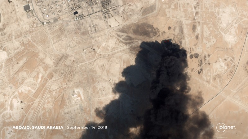 A satellite image shows an apparent drone strike on an Aramco oil facility in Abqaiq