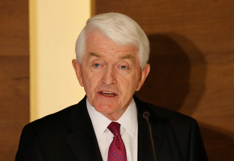 President and CEO of the U.S. Chamber of Commerce Thomas J. Donohue gives a speech in a meeting at the American Chamber of Commerce of Mexico