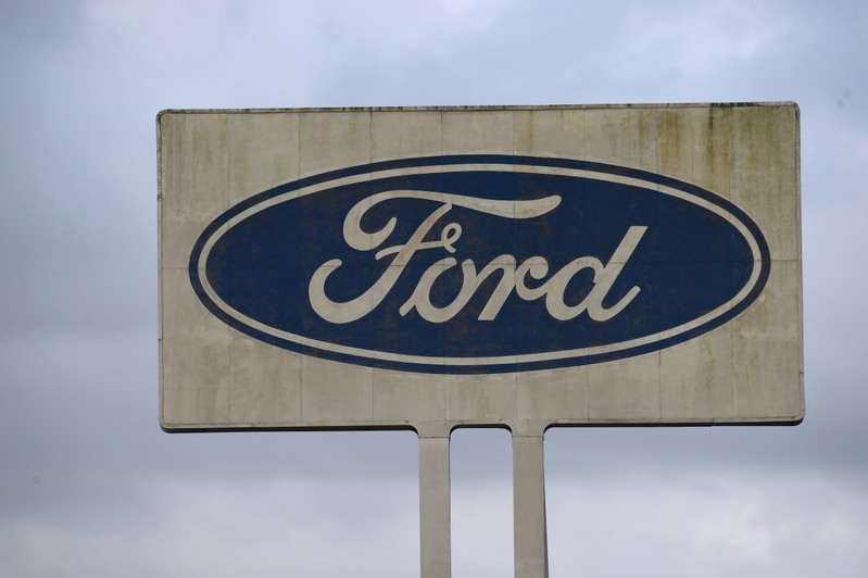 A view of the Ford sign at the engine plant at Bridgend