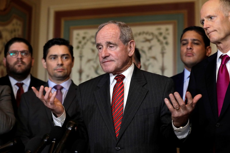 Senate Foreign Relations Committee chairman Jim Risch talks to the media after a meeting with Carlos Alfredo Vecchio