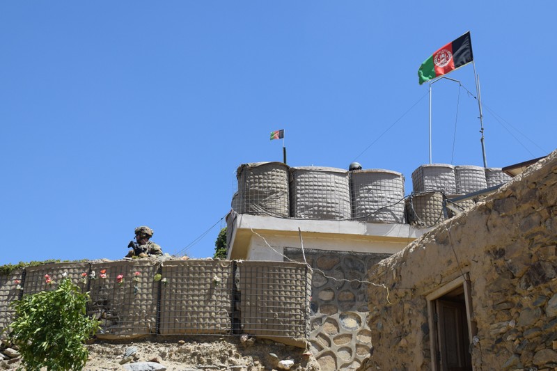 An advisor from the 2nd Security Force Assistance Brigade stands at the fortification of a base during deployment to Afghanistan