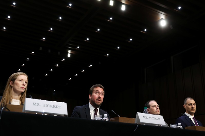 Facebook’s Bickert, Twitter’s Pickles, Google’s Slater and ADL’s Selim testify before a U.S. Senate Commerce Committee hearing on extremism on social media platforms in Washington