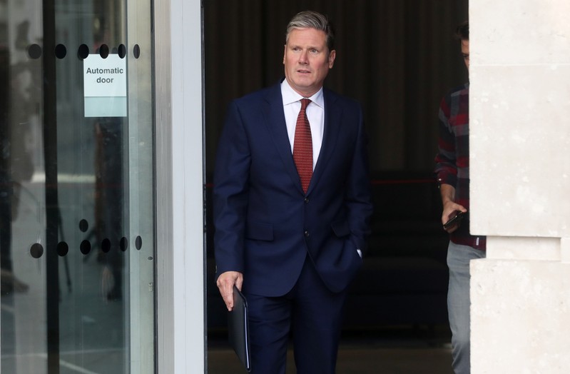 Labour Party's Shadow Secretary of State for Brexit Keir Starmer leaves the BBC Headquarters after appearing on The Andrew Marr show in London