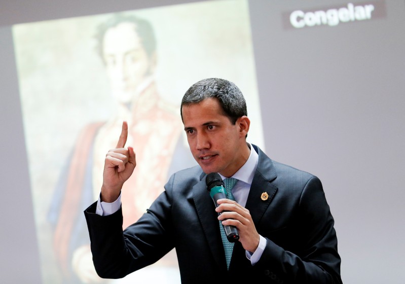 Venezuelan opposition leader Juan Guaido, who many nations have recognized as the country's rightful interim ruler, attends a session of Venezuela's National Assembly in Caracas