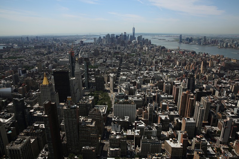 Lower Manhattan including the financial district is pictured from the Manhattan borough of New York
