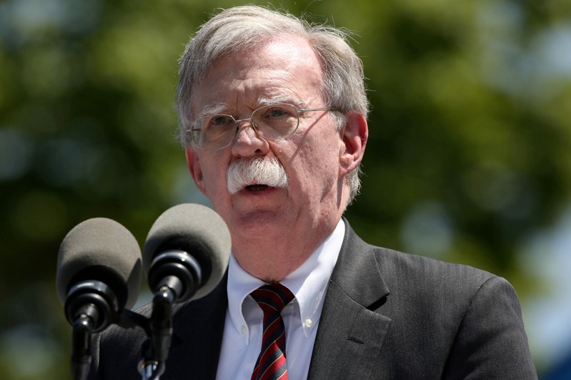 FILE PHOTO: U.S. National Security Advisor John Bolton speaks during a graduation ceremony at the U.S. Coast Guard Academy in New London