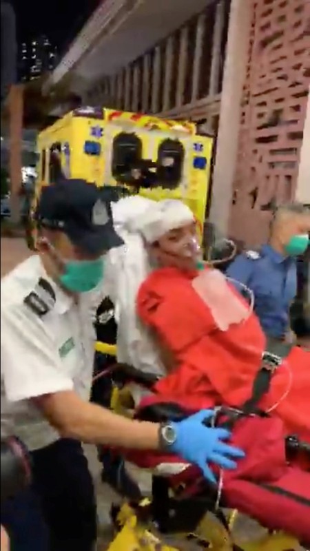 Hong Kong's Civil Human Rights Front leader Jimmy Sham arrives at a hospital following an attack in Hong Kong, China in this still image obtained from social media video dated October 16, 2019.