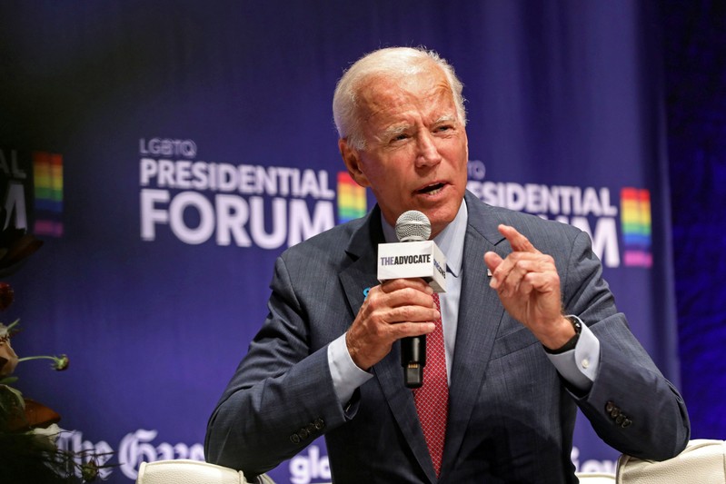 FILE PHOTO: Democratic presidential candidate and former Vice President Joe Biden speaks at the One Iowa and GLAAD LGBTQ Presidential Forum in Cedar Rapids, Iowa