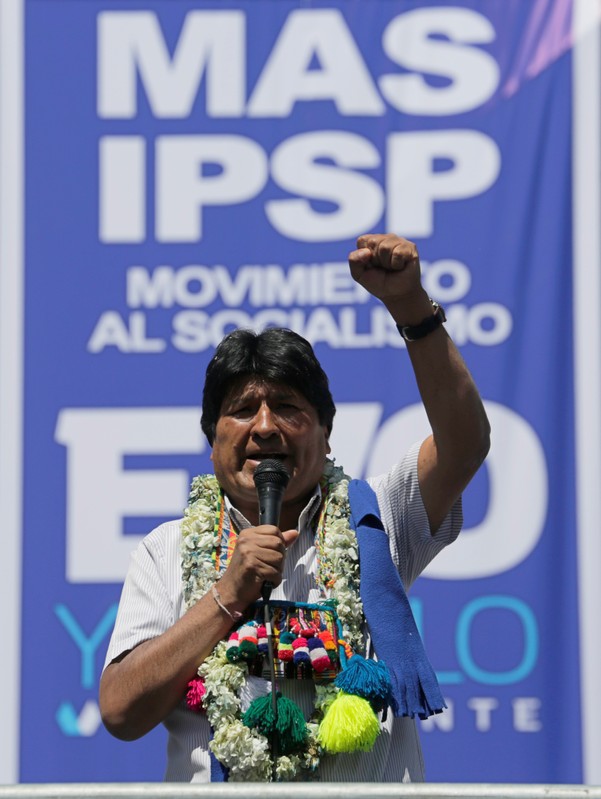 FILE-PHOTO: Bolivia's President Evo Morales speaks during a campaign rally in La Paz