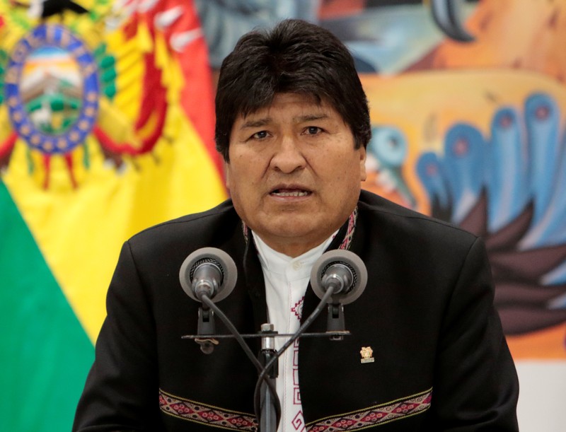 Bolivia's President Evo Morales speaks during a news conference at the presidential palace La Casa Grande del Pueblo in La Paz