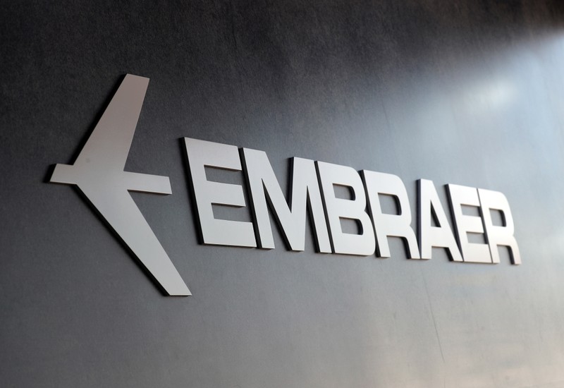 Embraer logo at LABACE in Sao Paulo