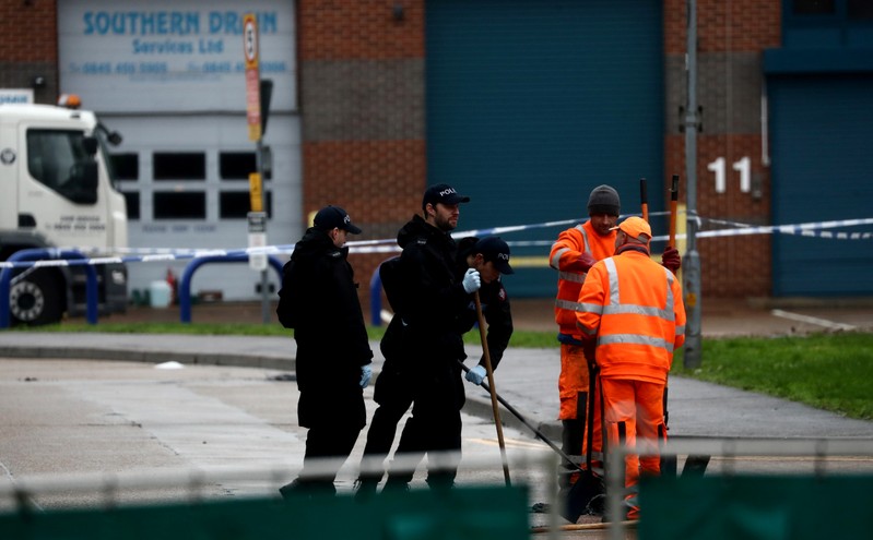 The scene where bodies were discovered in a lorry container, in Grays